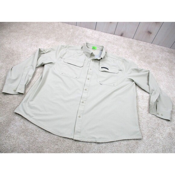Cabelas Shirt Mens 2XL XXL Beige Guidewear UPF 30 Fishing Outdoors Button Up * - Picture 2 of 13